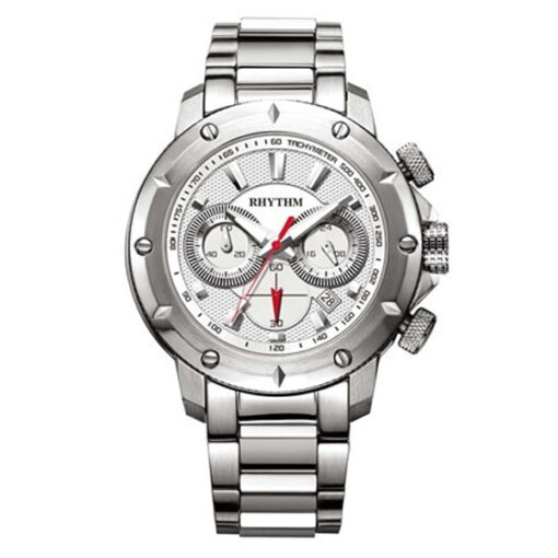 Rhythm S1103S01 silver stainless steel & white chronograph dial men’s dress watch