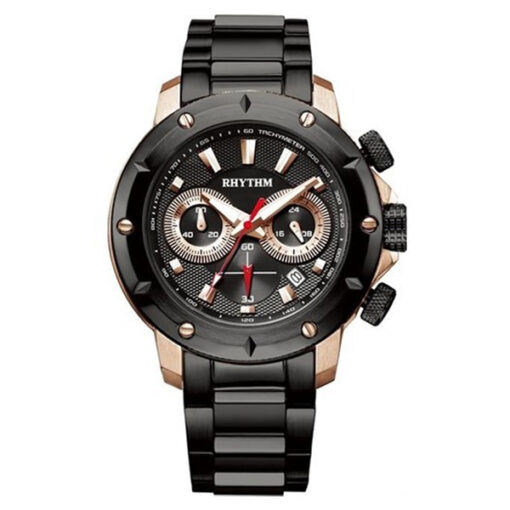 Rhythm S1103S04 black stainless steel & black chronograph dial men’s luxury watch