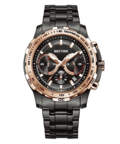Rhythm S1104S05 black stainless steel & black chronograph dial men’s fashion watch