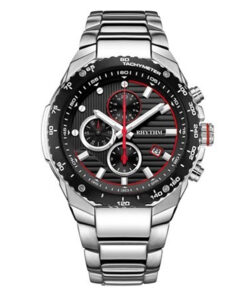 Rhythm S1113S02 silver stainless steel band & black chronograph dial men’s classical watch
