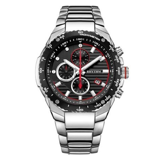 Rhythm S1113S02 silver stainless steel band & black chronograph dial men’s classical watch