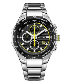 Rhythm S1113S03 silver stainless steel band & black chronograph dial men’s dress wtch