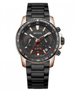 Rhythm S1401S05 black stainless steel band & black chronograph dial men’s stylish watch