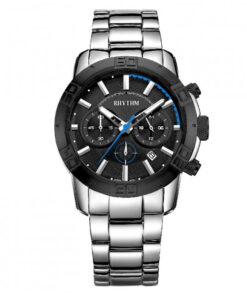 Rhythm S1402S02 silver stainless steel band & black chronograph dial men’s hand watch