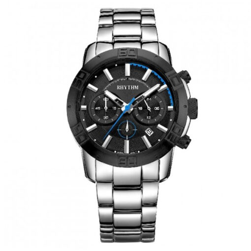 Rhythm S1402S02 silver stainless steel band & black chronograph dial men’s hand watch