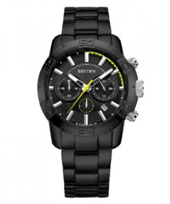 Rhythm S1402S06 black stainless steel band & black chronograph dial men’s luxury watch