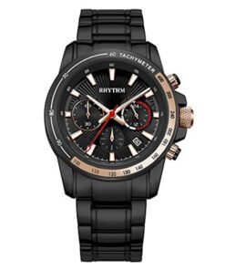 Rhythm S1403S05 black stainless steel band & black chronograph dial men’s gift watch