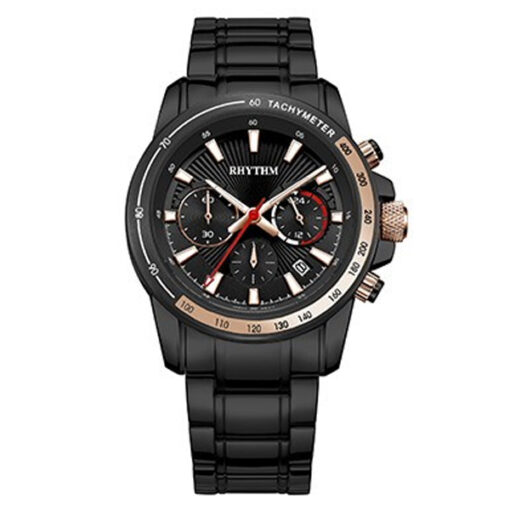 Rhythm S1403S05 black stainless steel band & black chronograph dial men’s gift watch