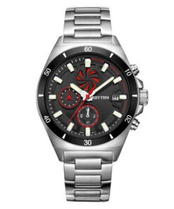 Rhythm S1404S02 silver stainless steel band & black chronograph dial men’s dress watch