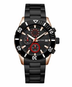 Rhythm S1406S05 black stainless steel & black dial men's chronograph luxury watch