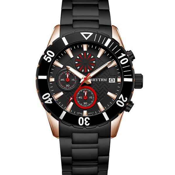 Rhythm S1406S05 black stainless steel & black dial men's chronograph luxury watch