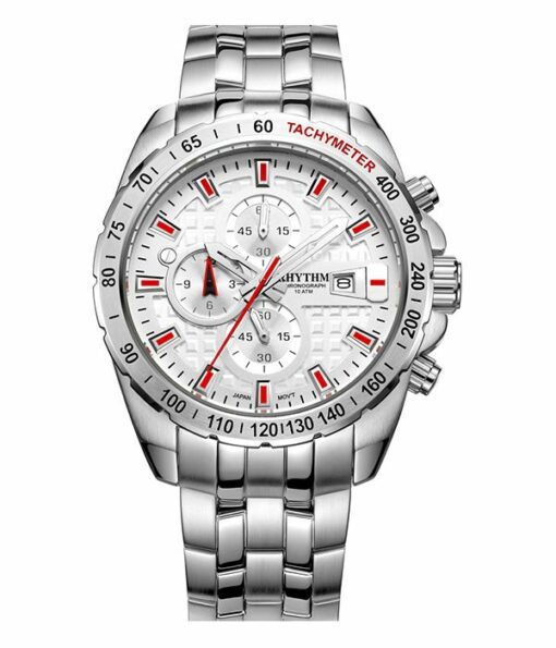 Rhythm S1407S01 silver stainless steel chain & white chronograph dial men's classical watch