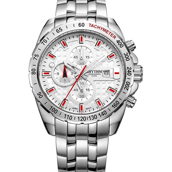 Rhythm S1407S01 silver stainless steel chain & white chronograph dial men's classical watch