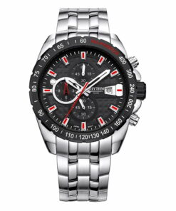 Rhythm S1407S03 silver stainless steel chain & black chronograph dial men's dress watch