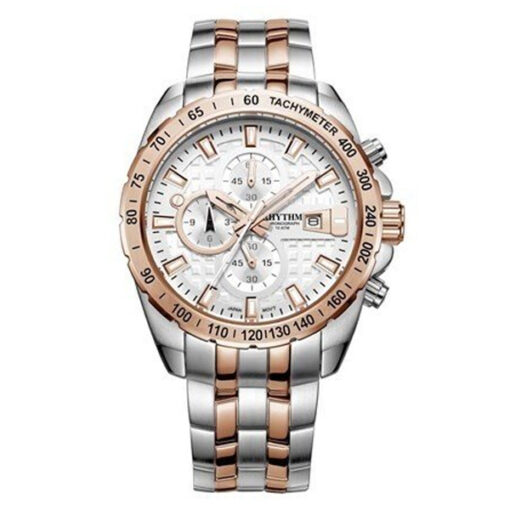 Rhythm S1407S04 two tone stainless steel & white chronograph dial men's stylish watch