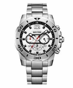Rhythm S1408S01 silver stainless steel chain & white chronograph dial men’s stylish watch