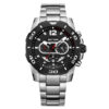 Rhythm S1408S03 silver stainless steel chain & black chronograph dial men’s wrist watch
