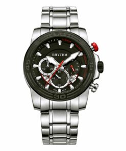Rhythm S1409S03 silver stainless steel chain & black chronograph dial men's dress watch