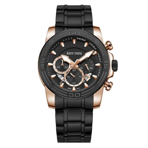 Rhythm S1409S05 black stainless steel chain & black chronograph dial men’s luxury watch