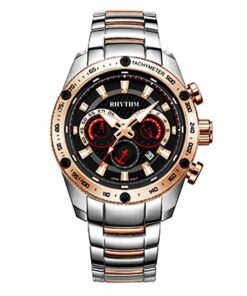 Rhythm S1410S04 two tone stainless steel & black chronograph dial men’s hand watch