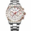 Rhythm S1411S04 silver stainless steel chain & white chronograph dial men's dress watch