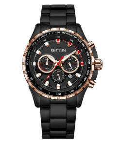 Rhythm S1411S05 black stainless steel chain & black chronograph dial men's luxury watch