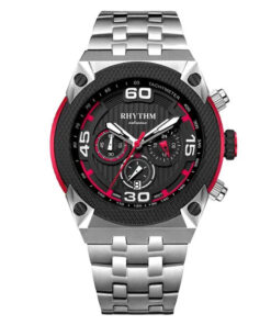 Rhythm S1412S02 silver stainless steel chain & black chronograph dial men’s stylish watch