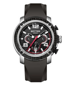 Rhythm S1413R02 black silicone band & black chronograph dial men's gift watch