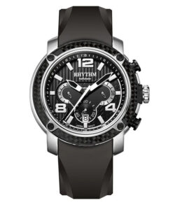 Rhythm S1413R03 black silicone band & black chronograph dial men's dress watch