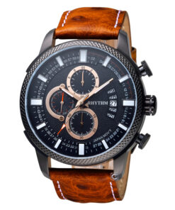 Rhythm SI1607L03 brown leather band & black chronograph dial men’s sports watch