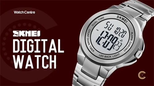 Skmei 1712 silver stainless steel round digital dial men's wrist watch video review