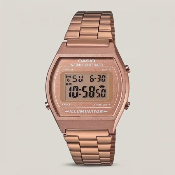 Casio B640WC-5A rose gold stainless steel chain square digital vintage dress watch