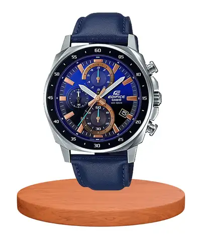 Edifice EFV 600L 2A blue leather strap gent's chronograph dress wrist watch
