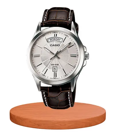 Casio MTP 1381L 7AV classic silver dial & brown leather strap best selling men's watch of 2022 on Watch Centre online store