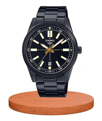 Casio MTP VD02B 1E full black steel chain & analog dial new wrist watch for men's