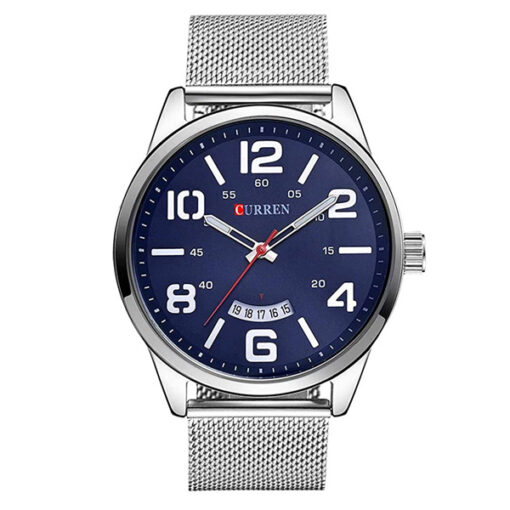 Curren 8236 silver mesh steel chain & blue analog dial men's wrist watch