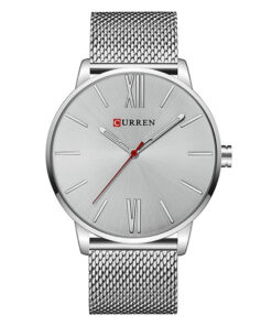 Curren 8238 silver mesh steel chain & silver analog dial men's dress watch