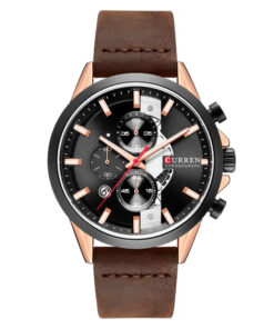Curren 8325 brown leather band & black chronograph dial men's stylish watch
