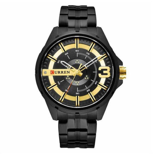 Curren 8333 black stainless steel chain & black analog dial men's fashion