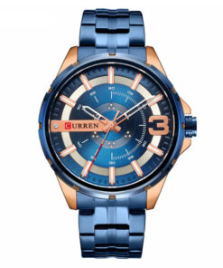 Curren 8333 blue stainless steel chain & blue analog dial men's luxury watch