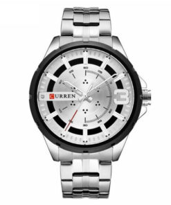 Curren 8333 silver stainless steel chain & silver analog dial men's dress watch