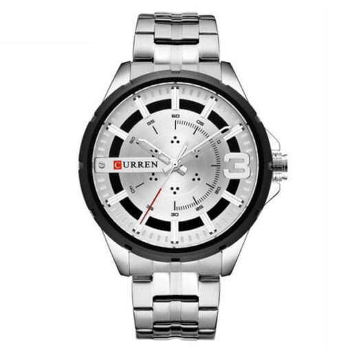 Curren 8333 silver stainless steel chain & silver analog dial men's dress watch