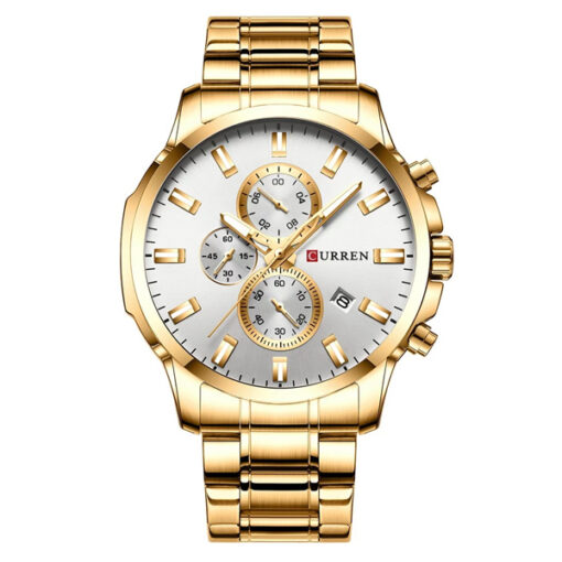 Curren 8348 golden stainless steel chain & silver chronograph dial men's luxury watch