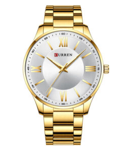 Curren 8383 golden stainless steel chain & silver analog dial men's stylish watch