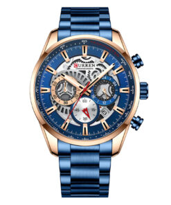 Curren 8391 blue stainless steel chain & rose gold case chronograph dial men’s gift watch