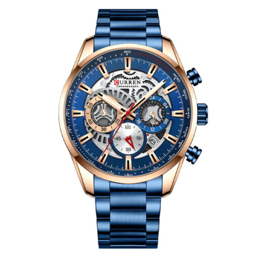 Curren 8391 blue stainless steel chain & rose gold case chronograph dial men’s gift watch