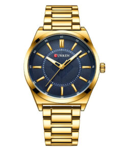 Curren 8407 golden stainless steel chain & blue analog dial men's gift watch