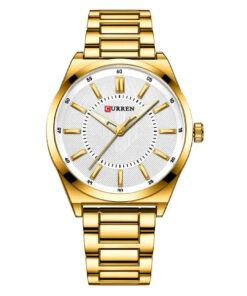 Curren 8407 golden stainless steel chain & white analog dial men's classic watch