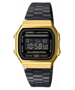 Casio A168WEGB-1BDF golden stainless steel chain & digital dial men's standard watch