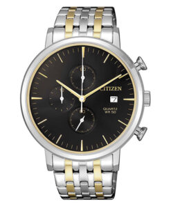 Citizen AN3614-54E two tone stainless steel band black chronograph dial dress watch